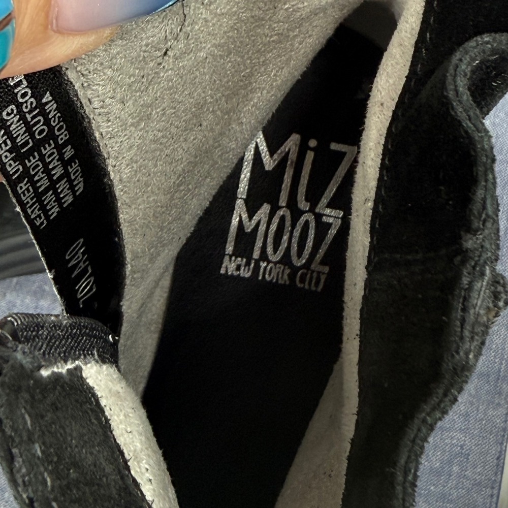 Miz Mooz Zola Ankle Boots 9.5/ 40 EU Black Leather Suede Wedge Platform Zipper - Picture 5 of 10